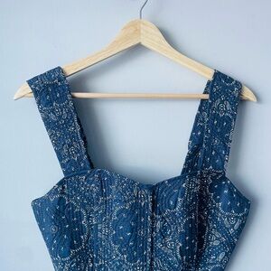 Madewell Navy Paisley Quilted Crop Top